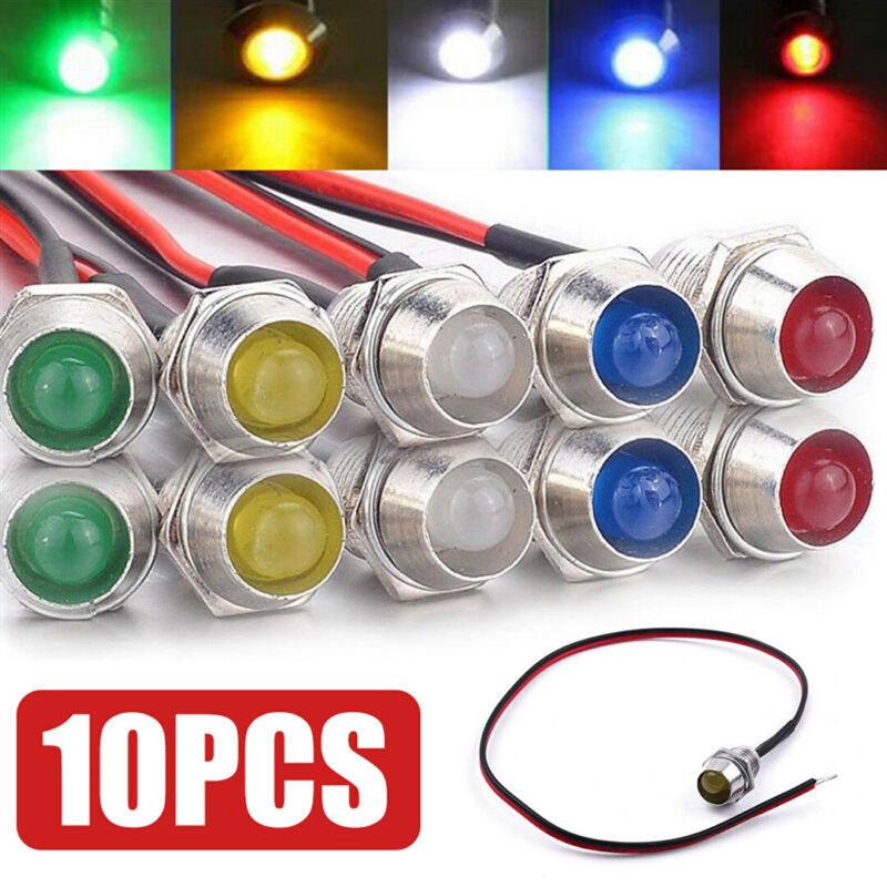 10pcs 8mm 12V LED Indicator Lights Pilot Dash Lamp Bulb for