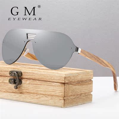 GM Original Brand Men Wooden Sunglasses Polarized Metal Fra