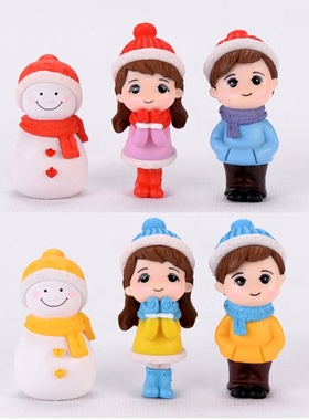 Mini Couple Snowman Statue Resin Craftwork Garden Miniature