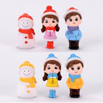Mini Couple Snowman Statue Resin Craftwork Garden Miniature