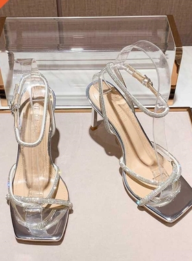 2021 Fashion Rhinestones Gladiator Silver High Heels Ankle S