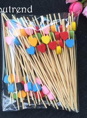 100pcs/lot Bamboo Heart Craft Food Skewers Fruit Toothpick D