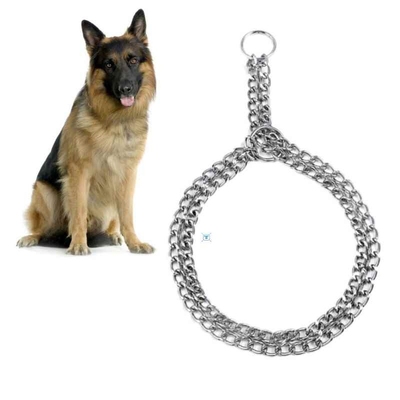 Dog Chain Collar Pet Iron Metal Double Row Neck Leash