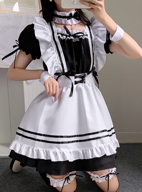 2021 Black Cute Lolita Maid Costumes Girls Women Lovely Maid
