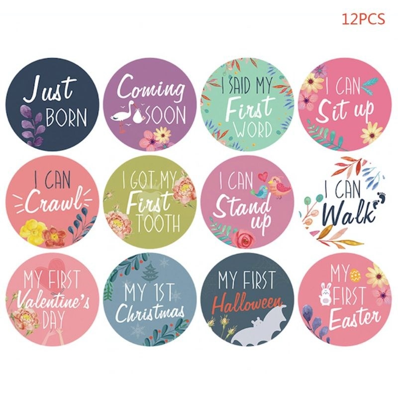 12 Pcs/set Newborn Growth Month Sticker Baby Kids Christmas