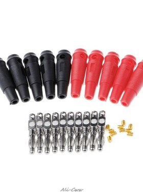 10 Pcs Red Black 4mm Solderless Side Stackable Banana Plug T