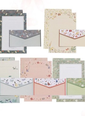 5 Sets/45pcs Flower Printing Envelope and Letter Paper Lovel