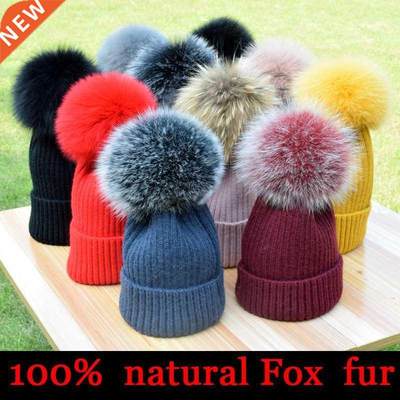 2021 New winter hat luxury quality Fox fur pompom hats beani