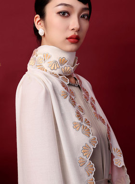 WO*家主打款 玉兰烫钻进口山羊绒pashmina贴布围巾披肩殿堂级礼品