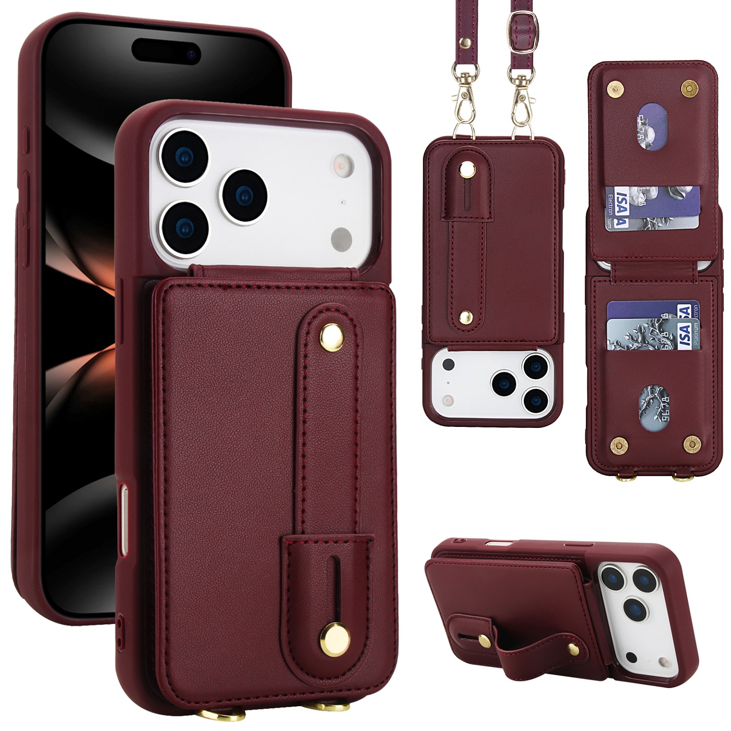 欧美时尚斜跨腕带手机壳适用三星s25edge皮套24plus创意支架磁吸车载23+酒红22ultra粉A16防摔a55保护套54/53