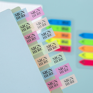 SIGN HERE 5色箭头签名字指示贴便利贴办公PET Index Stiky notes