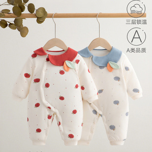 新婴儿冬季 外出服家居服 夹棉连体衣女宝宝休闲风爬服80克秋冬季