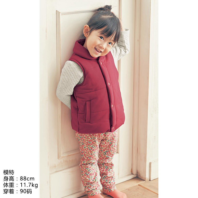 日本外贸原单千趣纯棉秋冬保暖女宝开衫加厚休闲马甲女童外搭背心