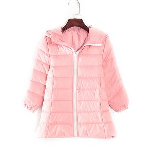 日本千趣男女童中国红韩版甜美可爱中长款连帽保暖羽绒服