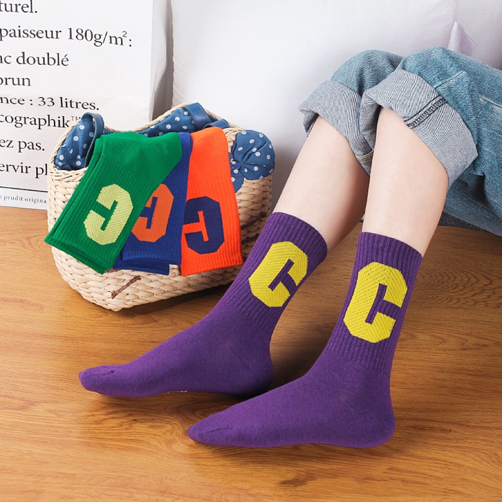 高筒保暖彩棉字母百搭韩版袜子