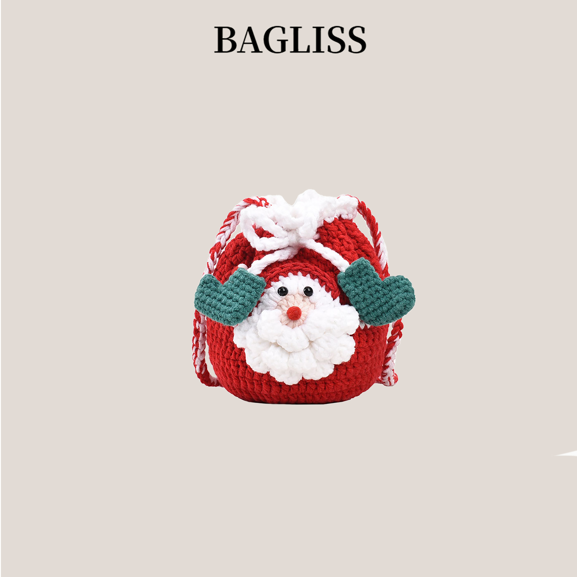 通勤迷你小包包女童2025新款红色毛线针织圣诞老人礼物福袋斜挎包