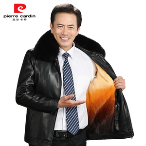 皮尔卡丹3068新款中老年男士皮衣加厚爸爸冬装内胆可拆卸外套夹克