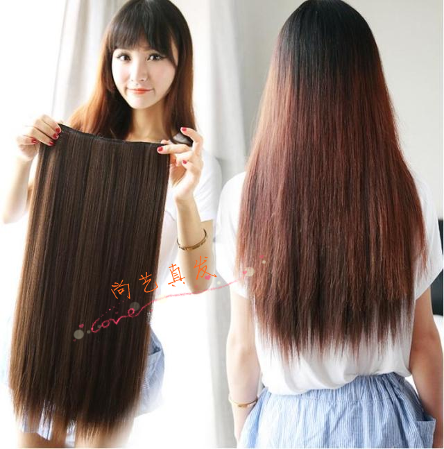 女假发 全真人发一片式接发片60长直发加量卡子 无痕逼真接真头发