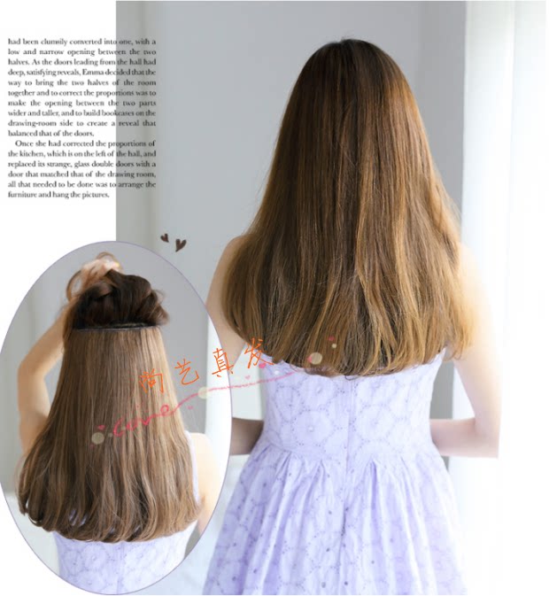 真发发片45长一片式自然直发加厚微卷梨花烫隐形无痕假发接发片