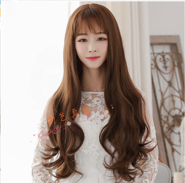 真发发套假发女超长蓬松长卷发空气齐刘海递针头皮手织假发头套