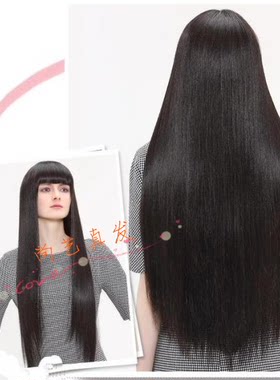 真发发套真人发丝假发女魅力飘逸超长直发齐刘海时尚型头套发套