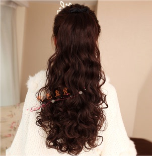真发马尾假发女口袋式 60长蓬松大波浪长卷发真人发马尾接发 捆绑式