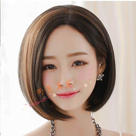 三七分真发发套假发女 偏分短发直发BOBO头中分修脸帅气头套