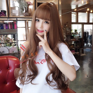 真发发套假发女真人发丝空气齐刘海蓬松大波浪长卷发假发假发头套