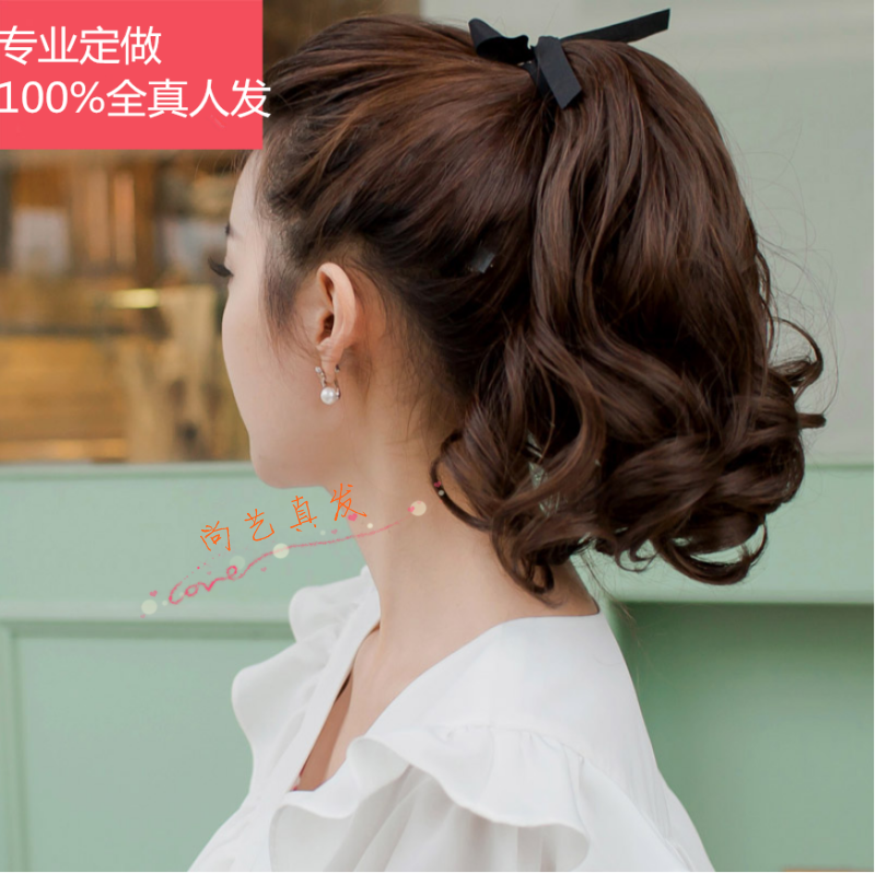 真发马尾假发女全真人头发丝30中长大波浪短款卷发绑带式梨花辫子,美发护发/假发,马尾,淘宝优惠券,粉丝福利购,淘宝优惠卷