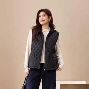 胖mm冬装 女装 纤莉秀大码 新款 轻户外菱格绗缝针织拼接连帽马甲