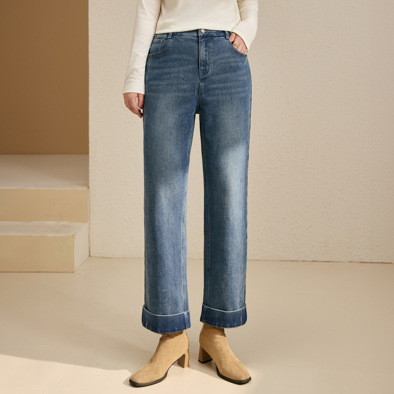 纤莉秀女装初冬植绒加厚保暖牛仔