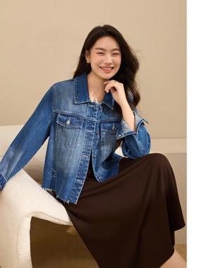 纤莉秀女装街头风个性牛仔外套