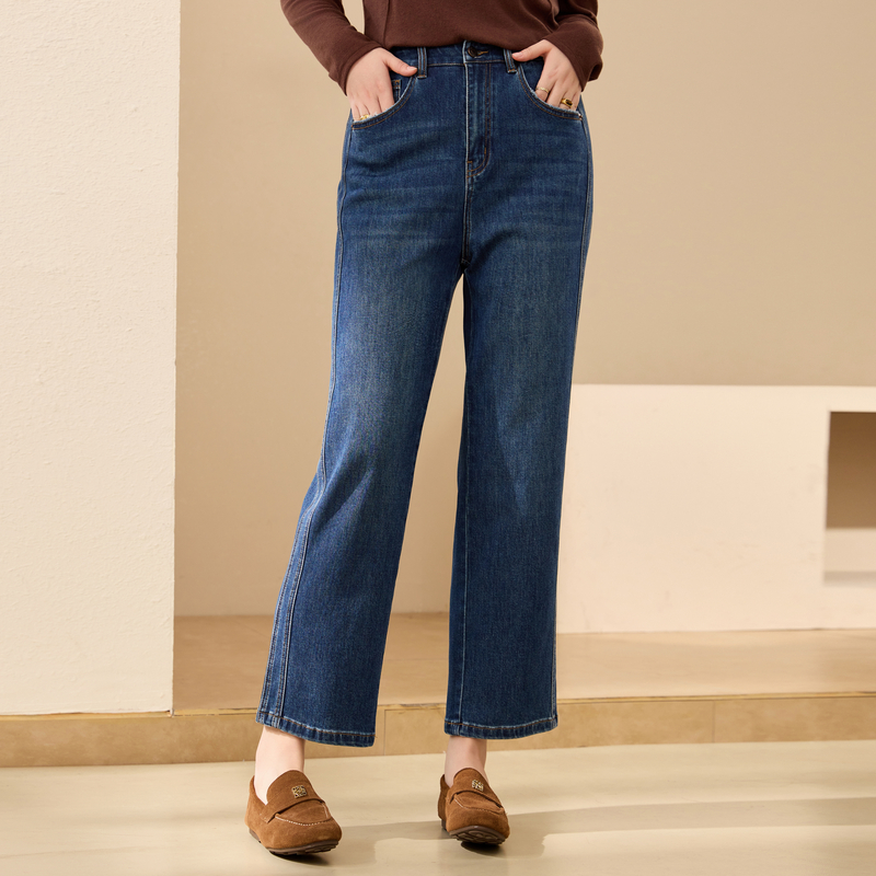 纤莉秀大码女装舒适九分牛仔裤