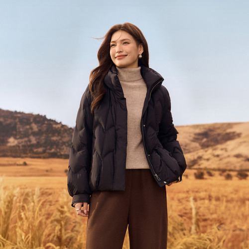 纤莉秀大码女装鸭绒连帽短羽绒服