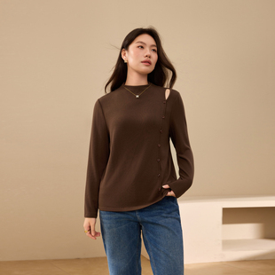 【半高领抓毛针织衫】纤莉秀大码女装个性镂空上衣胖mm2025冬新款