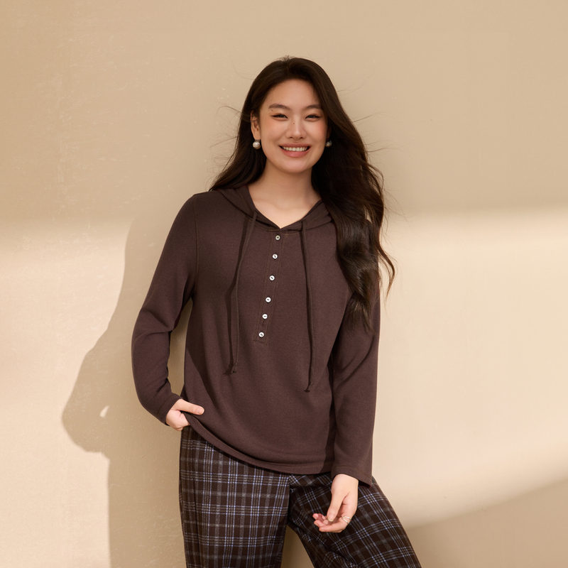 纤莉秀大码女装慵懒风连帽针织衫