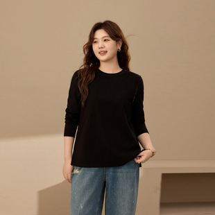 设计感显瘦上衣胖mm秋装 女装 纤莉秀大码 新款 彩色线条别致T恤