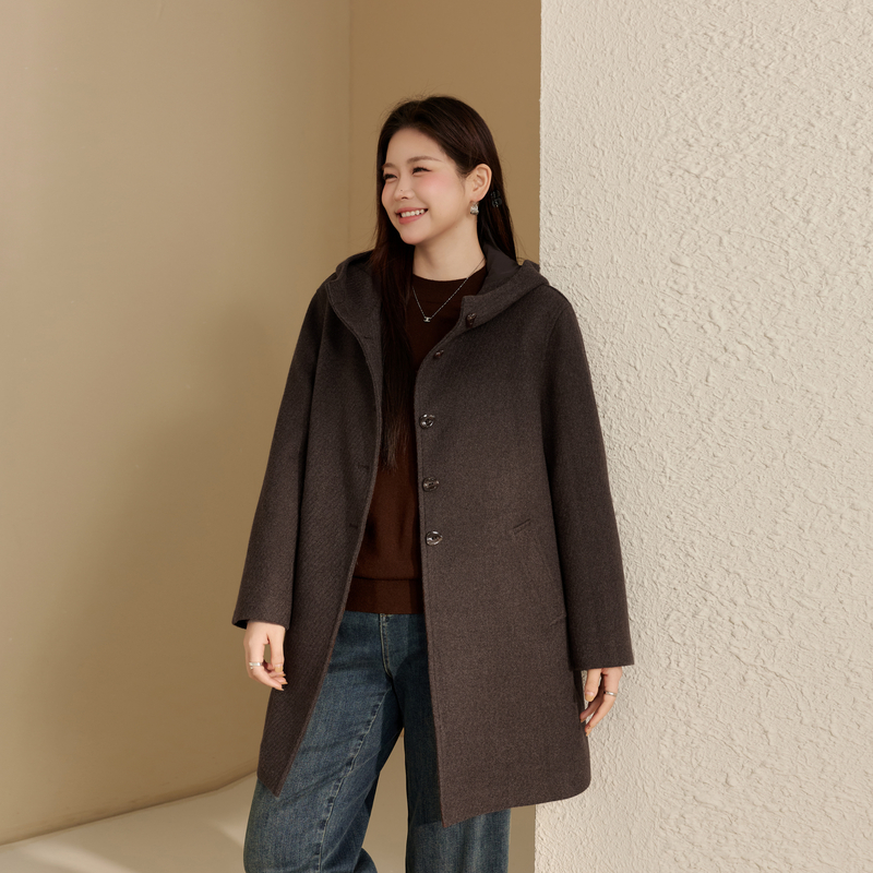 【连帽中长款外套】纤莉秀大码女装时髦气质开衫胖mm2025冬装新款