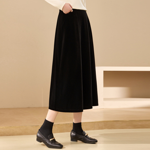 【轻熟风丝绒裙】纤莉秀大码女装法式优雅半身裙胖mm2025冬装新款