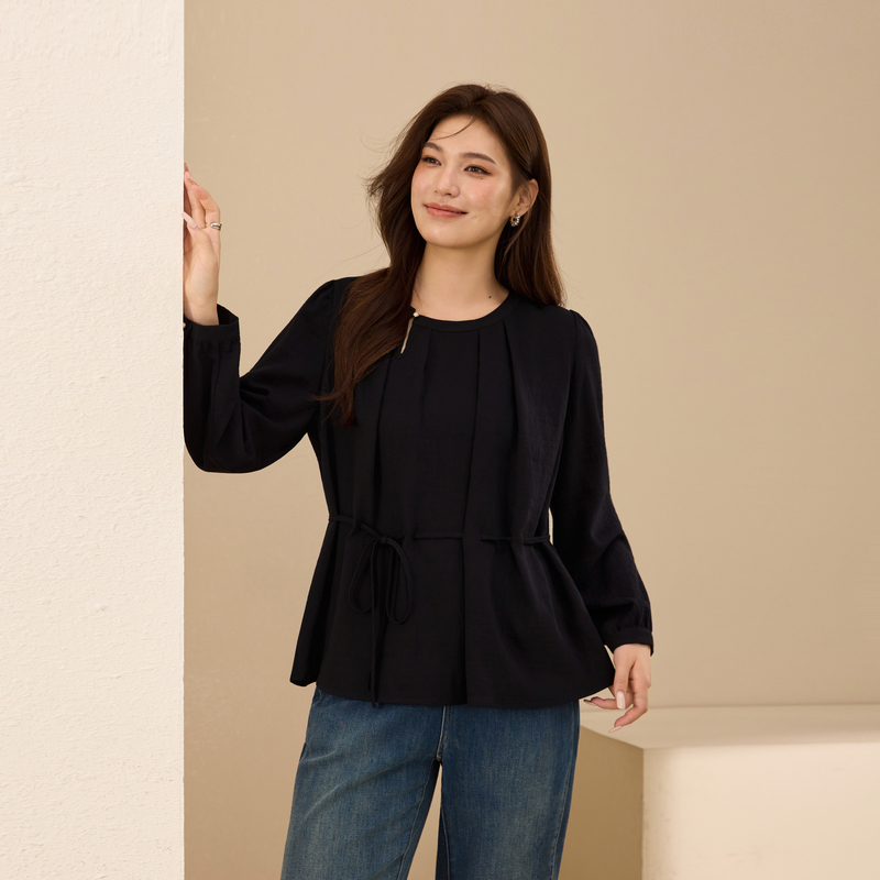 纤莉秀女装法式系带收腰温柔衬衫