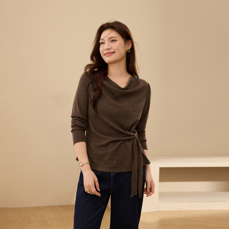 【设计感荡领针织衫】纤莉秀大码女装系带显瘦上衣胖mm2025秋新款