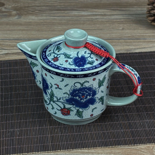 陶瓷复古艺术壶家用功夫茶具小茶壶青花瓷泡茶壶侧把简单过滤盖壶