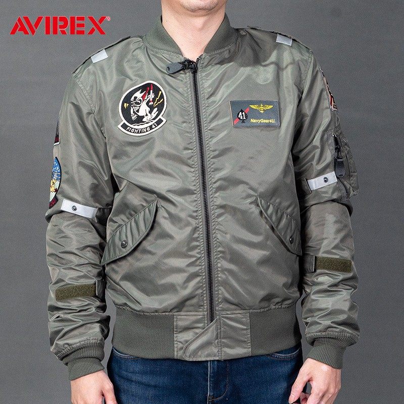 美国AVIREX飞行夹克MA-1闪电镰刀秋冬季夹棉摩托车骑行服黑王牌