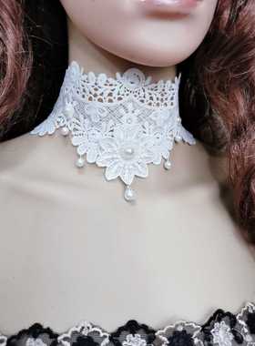 韩版加宽白色蕾丝疤痕遮盖颈带