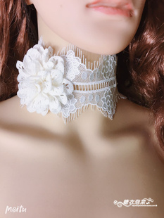 2024新品蕾丝颈链网红钩花花朵颈带加宽颈纹遮盖脖链饰品女黑白色