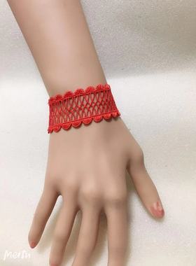 手腕带饰品红色手链蕾丝欧美