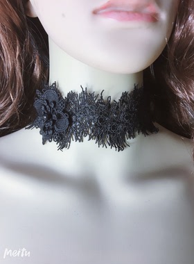 颈纹遮盖瑞丽风蕾丝黑白色项链