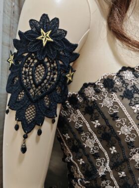 2025新款蕾丝星星遮盖臂围带度假旅游臂饰臂环女黑色松紧臂带单只