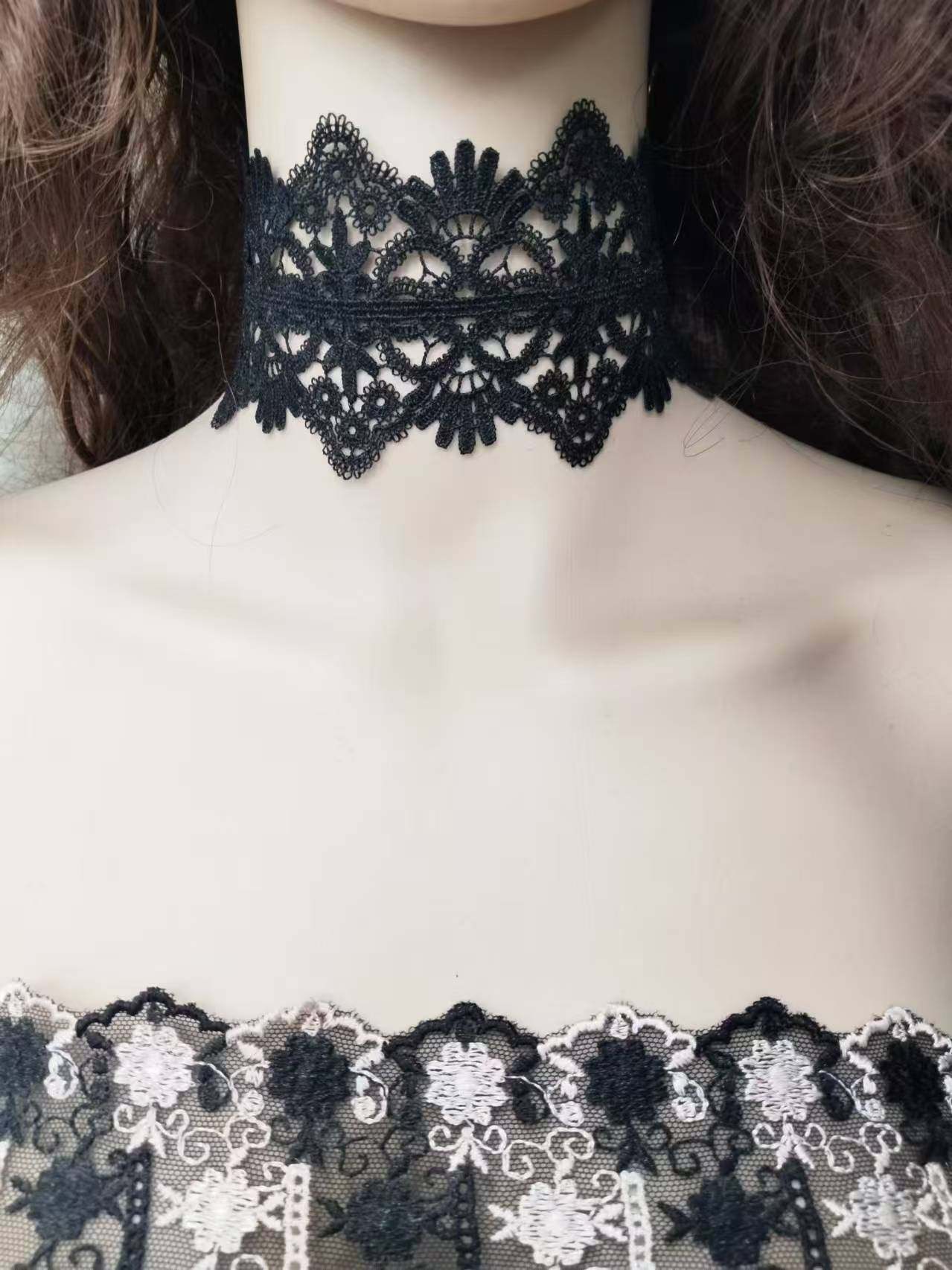 哥特法式遮疤痕项链女锁骨链蕾丝choker项圈颈链复古港风简约时尚