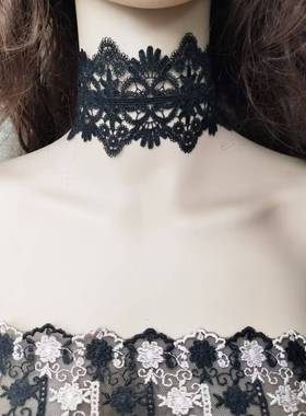 哥特法式遮疤痕项链女锁骨链蕾丝choker项圈颈链复古港风简约时尚